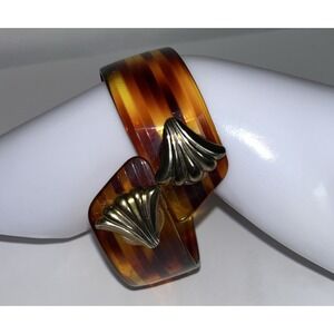 Vintage Bracelet Bypass Faux Tortoise Shell  Look Lucite 80's Classic Statement‎